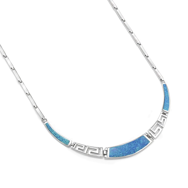 Naszyjnik srebrny z niebieskim opalem, grecki wzór