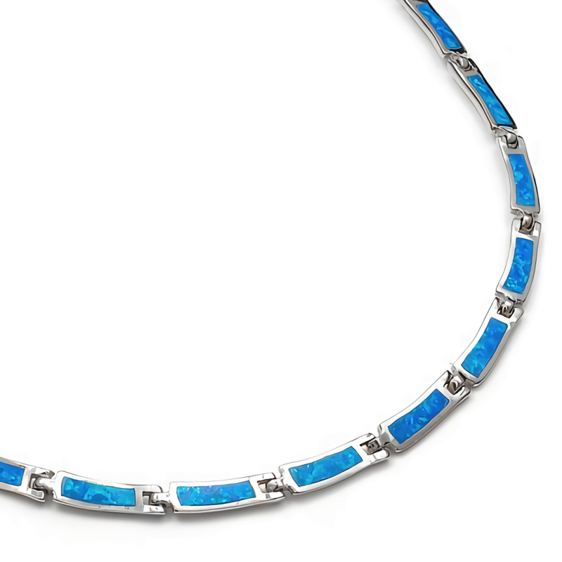 Naszyjnik srebrny z niebieskim opalem, elementy zaokrąglone prostokąty