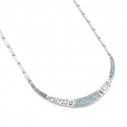 Naszyjnik srebrny z błękitnym opalem, grecki wzór