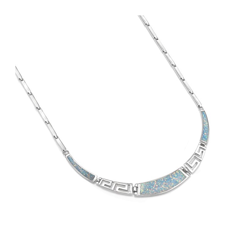 Naszyjnik srebrny z błękitnym opalem, grecki wzór
