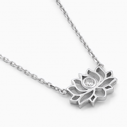 Naszyjnik srebrny, kwiat lotosu z cyrkonią