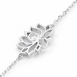 Bransoletka srebrna, kwiat lotosu z cyrkonią