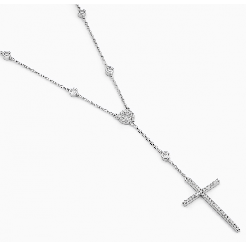 Naszyjnik srebrny, krawatka z krzyżykiem i cyrkoniami