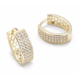 Kolczyki srebrne, pozłacane kreole, podkowy trzy rzędy gładkich cyrkonii białych/bezbarwnych