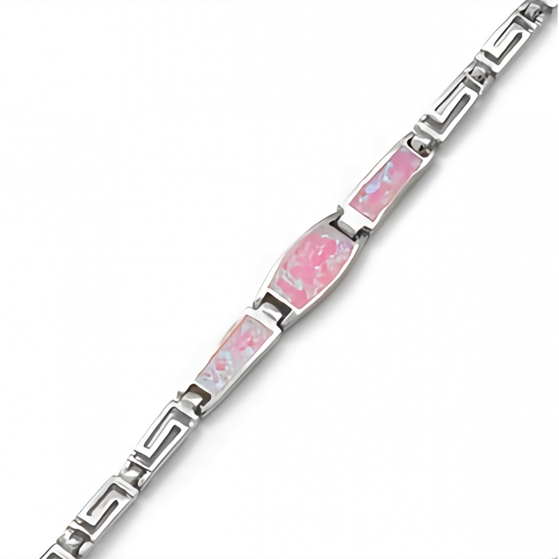 Bransoletka srebrna, różowy opal, wzór 3 elementy, 19 cm
