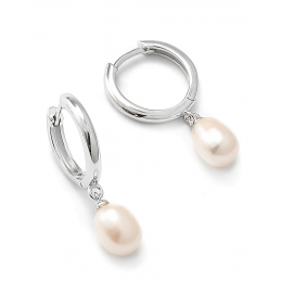 kolczyki srebrne kółka z perłą małe kolczyki damskie ze srebra i z prawdziwą perłą