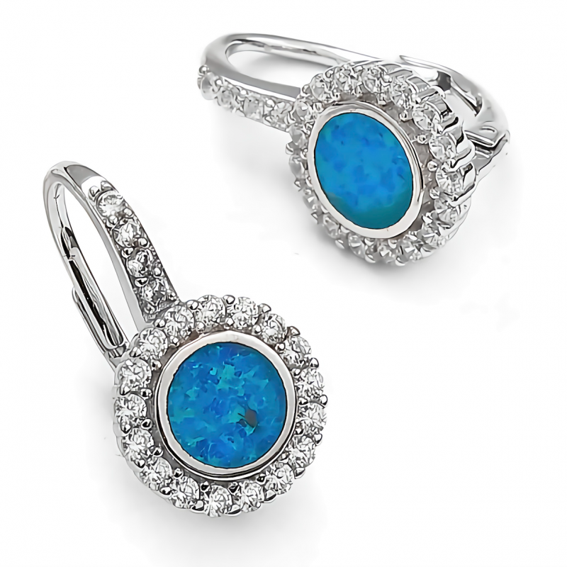 Kolczyki srebrne, codzienna elegancka klasyka 2, niebieski opal