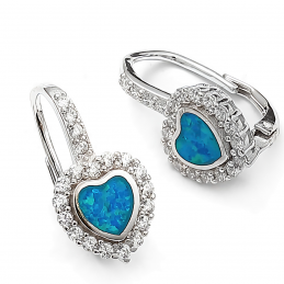 Kolczyki srebrne, codzienna elegancka klasyka 2, serduszko, niebieski opal
