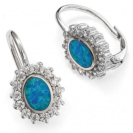 kolczyki srebro z niebieskim oczkiem kamieniem naturalnym opal w kolczykach
